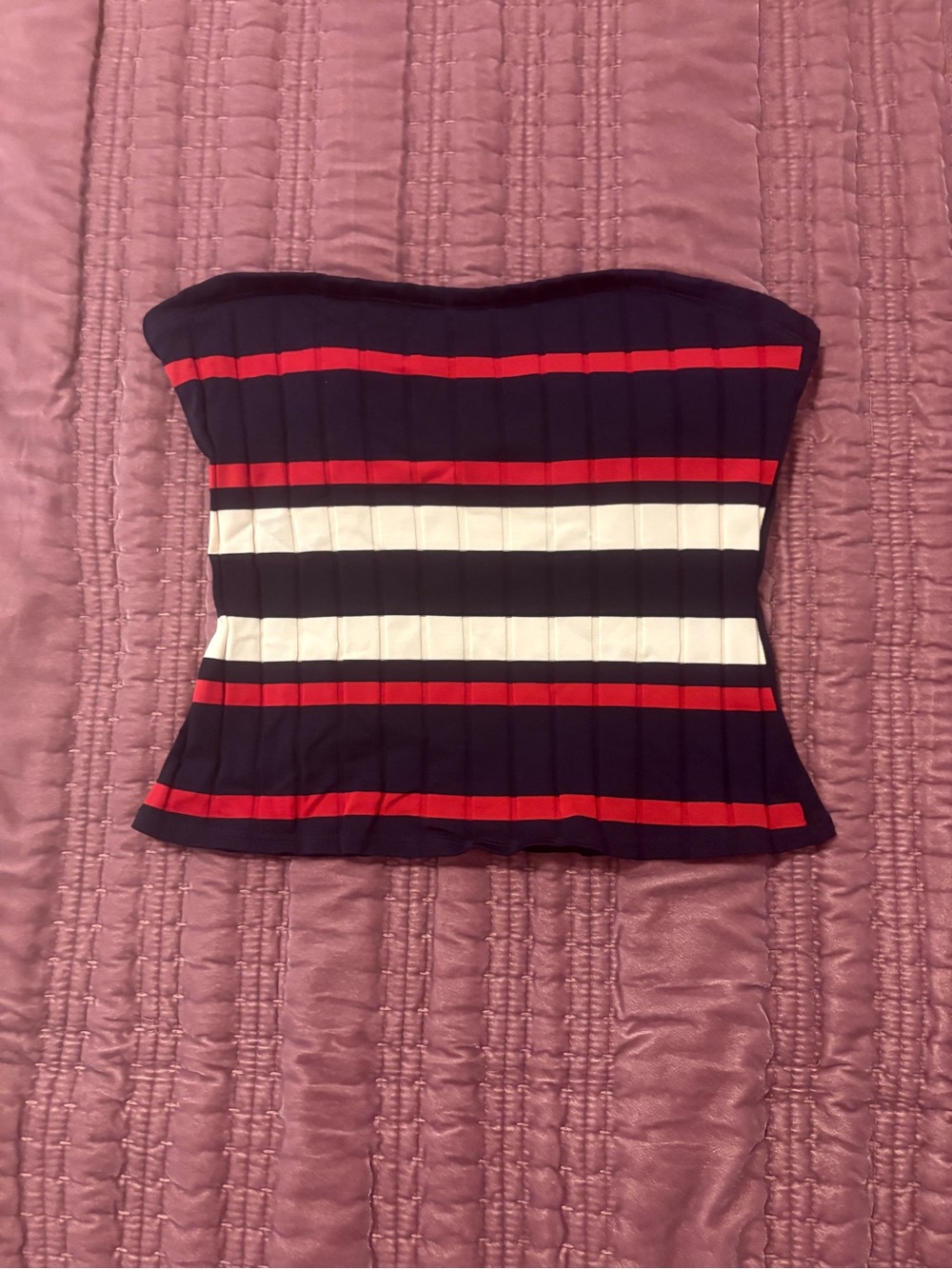 Striped Strapless Tube Top in Navy, Red & White